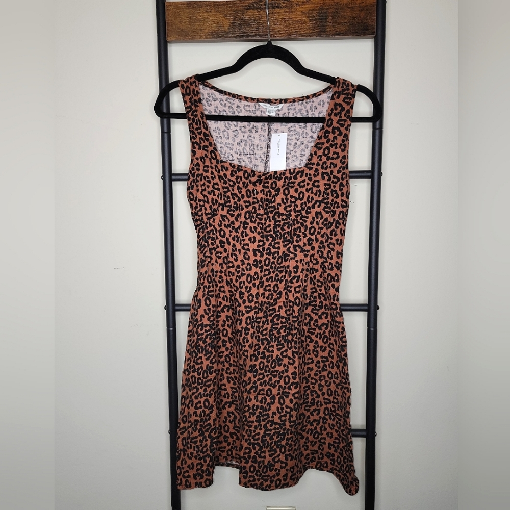 NEW! American Eagle Square Neck Leopard Cheetah Skater Dress XS NWT tie back